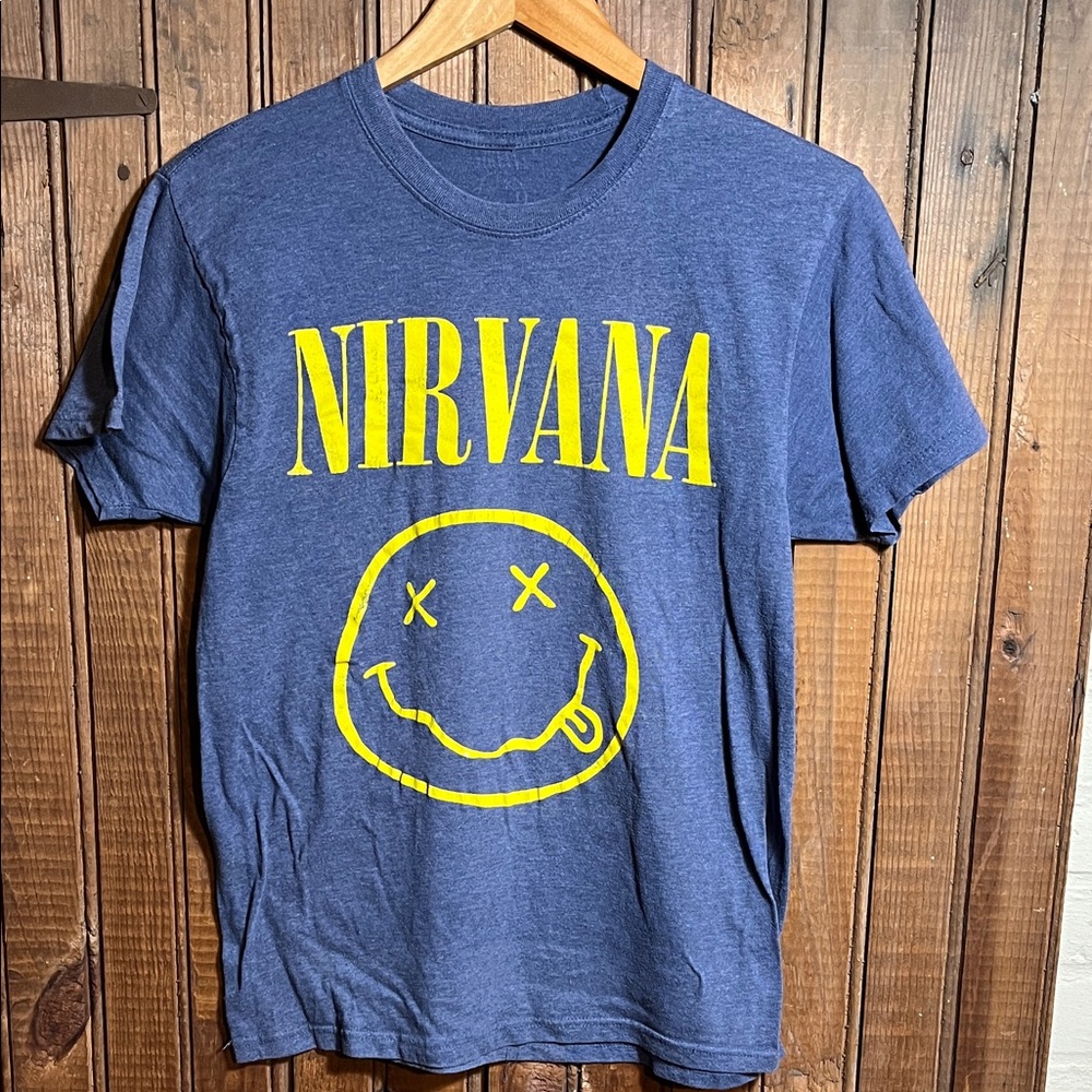 Nirvana Blue T-Shirt with Yellow Logo